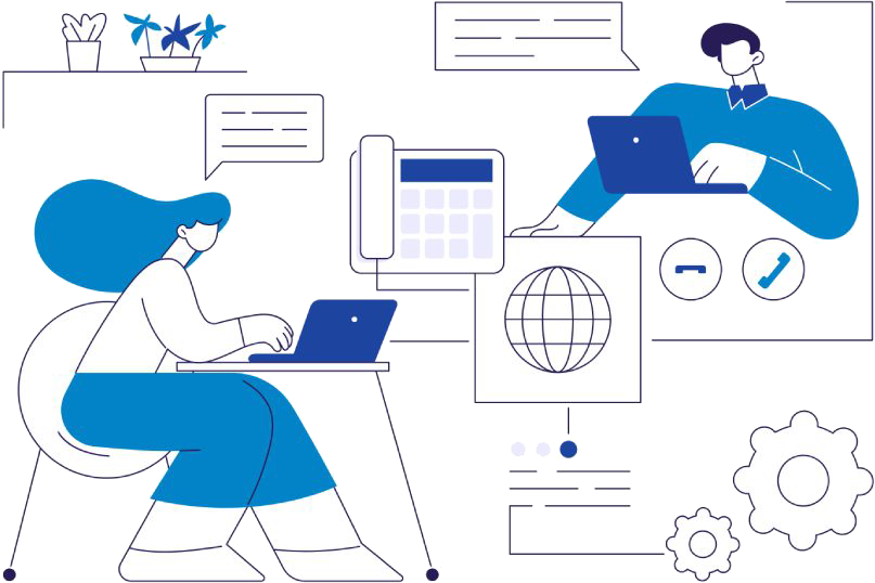 People working remotely with laptops and gadgets