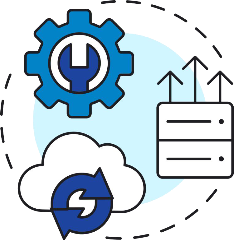 Cloud, gear, server symbols in illustration