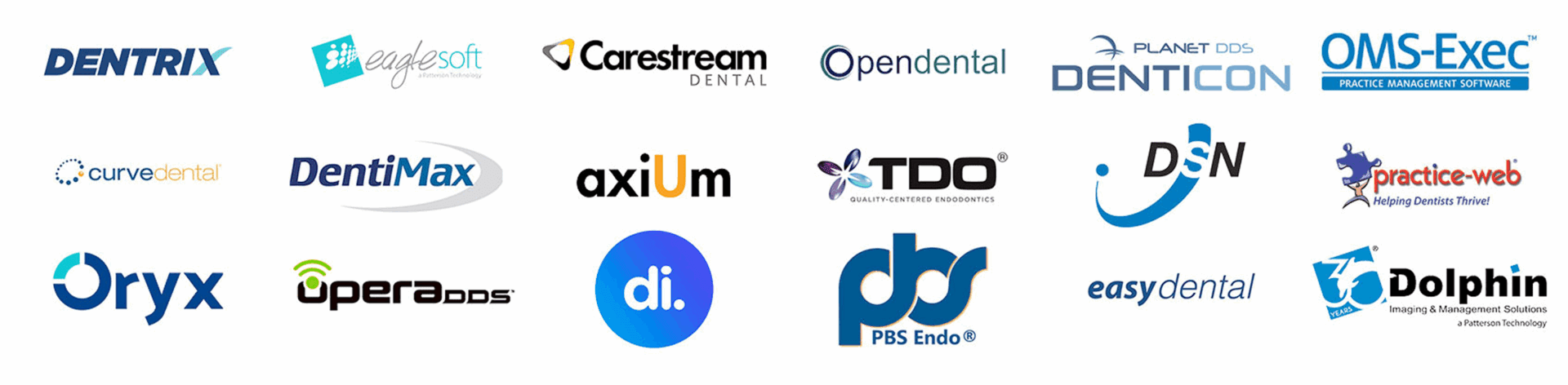 Various dental software brand logos